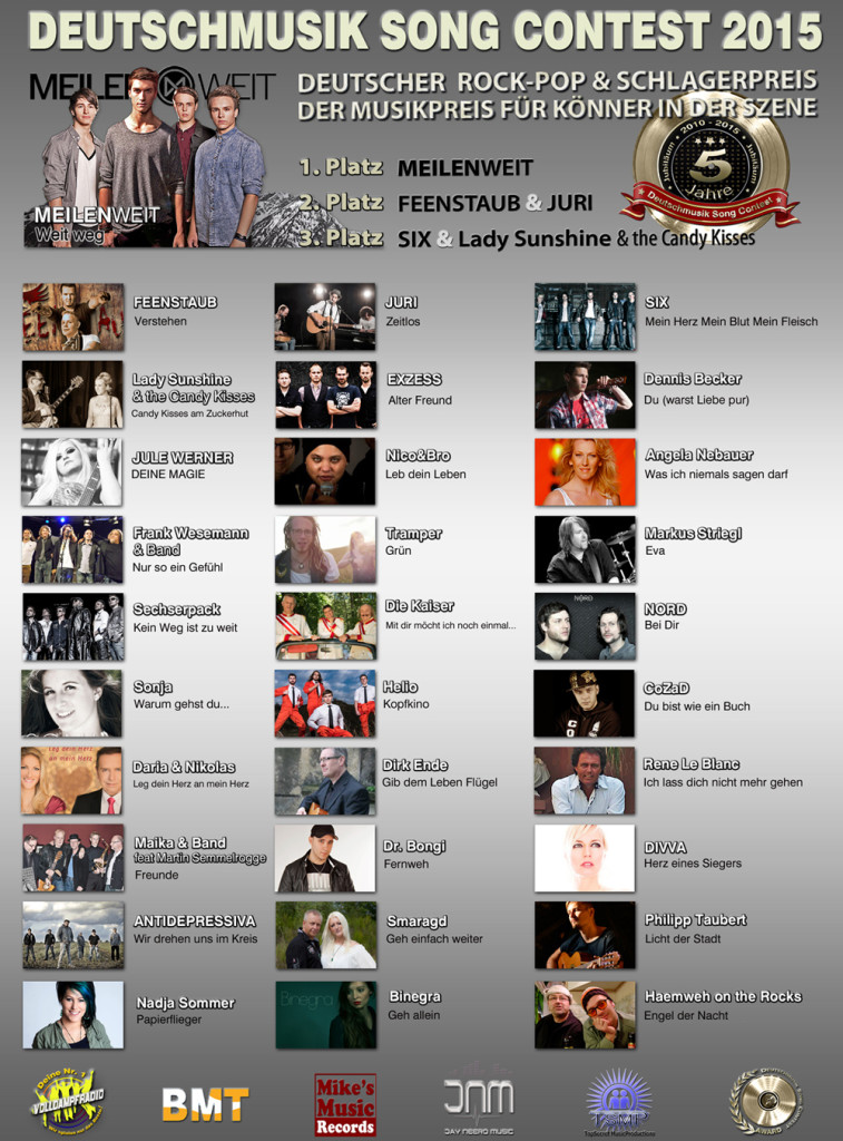 5 Jahre Deutschmusik Song Contest - Die Finalisten und Sieger 2015