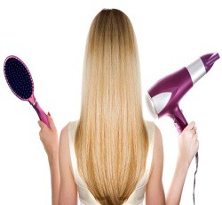 Blond hair and hairdresser's tools
