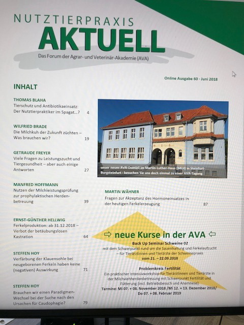 Das Titelblatt der neuen NUTZTIERPRAXIS AKTUELL (NPA) aus der Schriftenreihe der Agrar- und Veterinär- Akademie (AVA)