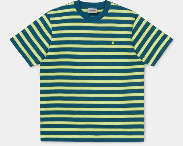 Workwear / Streetwear: Carhartt Oakland T-Shirt Oakland Stripe Moody Blue/Lime