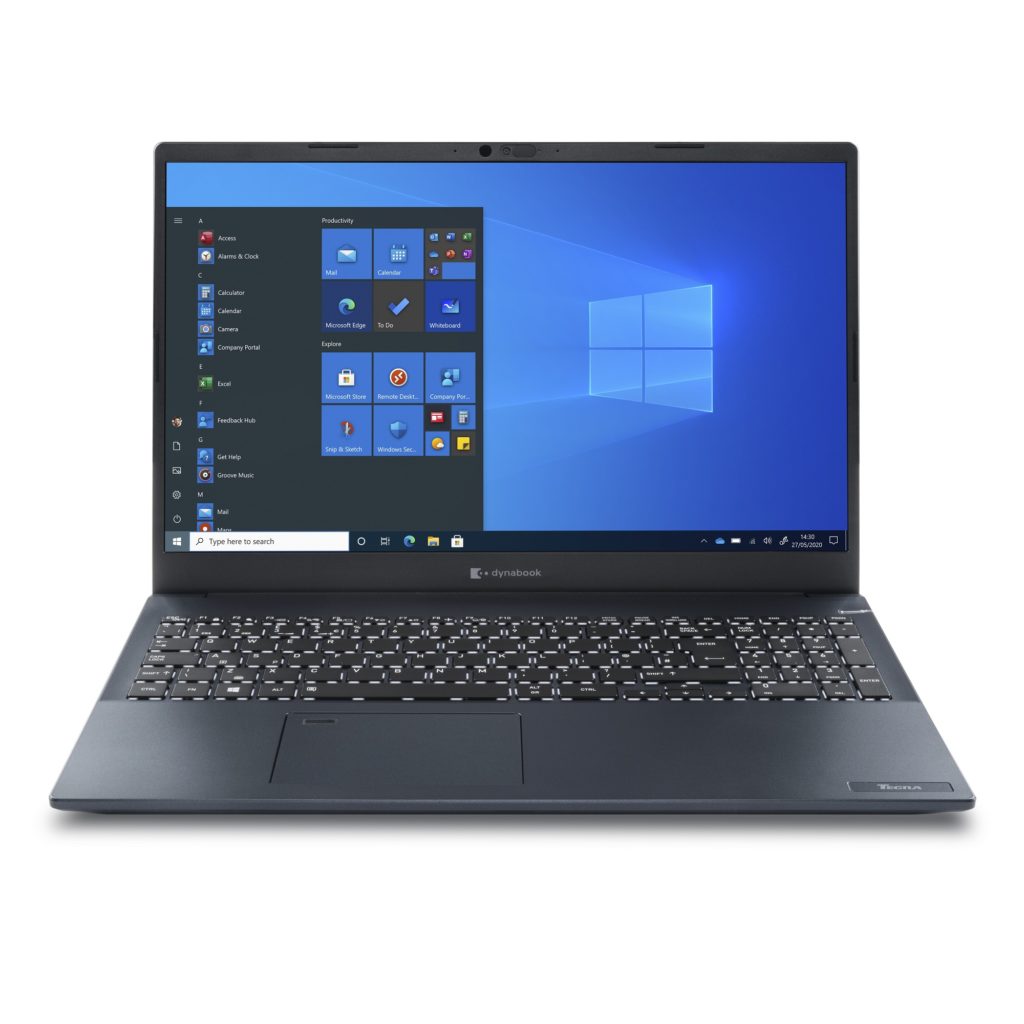 Zu sehen ist ein aufgeklapptes und eingeschaltetes Notebook. Auf dem Display sieht man die Startseite von Windows 10.