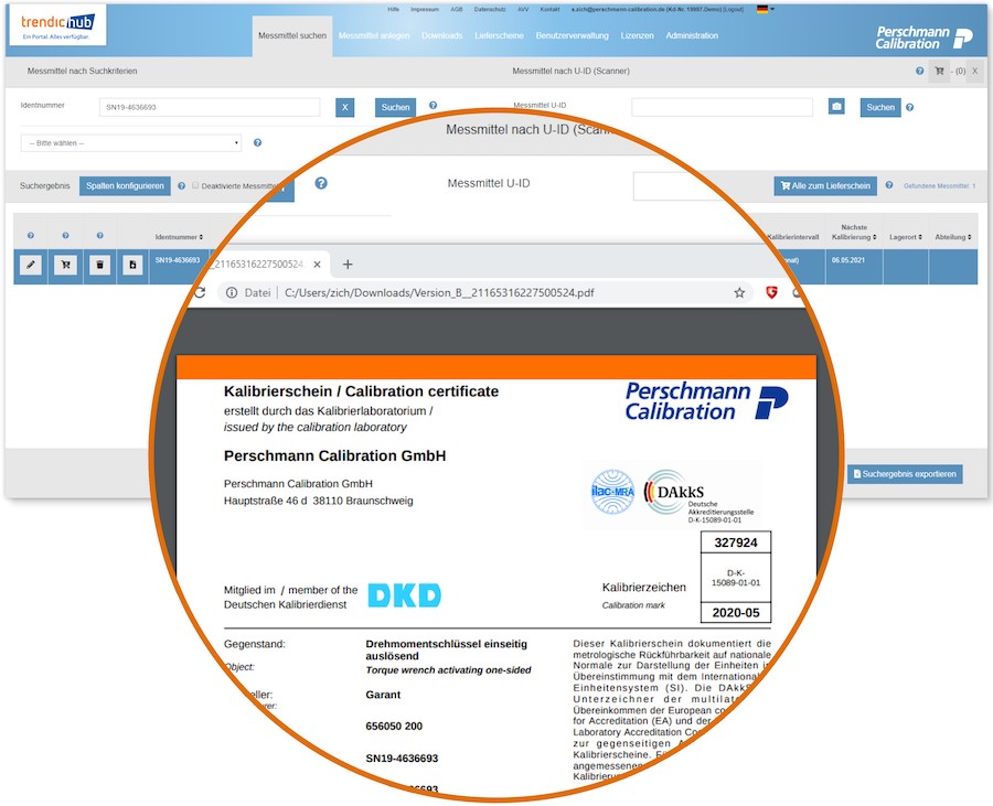 trendic-hub-Kalibrierschein Die neue digitale Ära bei Perschmann Calibration