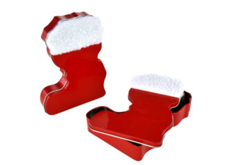 Nikolausstiefel in rot und weitere Weihnachtsdosen als Verpackung