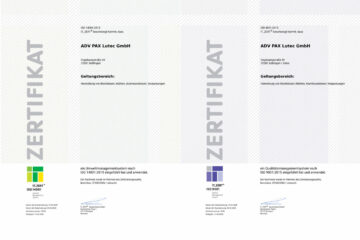 Der Dosenhersteller ADV PAX Lutec ist zertifiziert nach ISO 9001 (Qualitätsmanagement) und ISO 14001 (Umweltmanagement) 