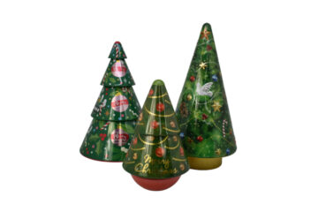 Dekorative Tannenbaum-Dosen, teils mit integrierter Spieluhr und Christbaumschmuck - Die Dosenprofis aus Dettingen stellen ihre neuen Weihnachtsdosen vor